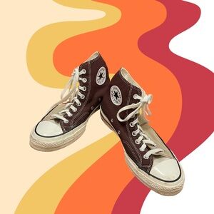 Men’s Two Toned Brown and Tan Converse High Tops Size 7.5 Lace Up Colorblock